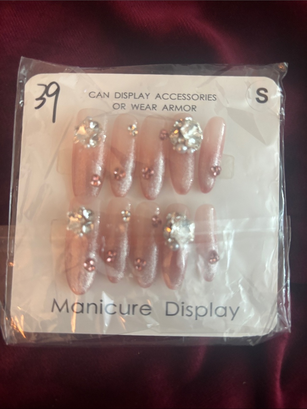 Rhinestone Embellished Press-On Nails in Shimmery Blush Pink